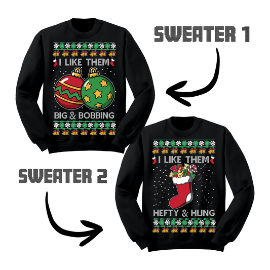 Couples Ugly Christmas Sweater Big Bobbing Hefty Hung