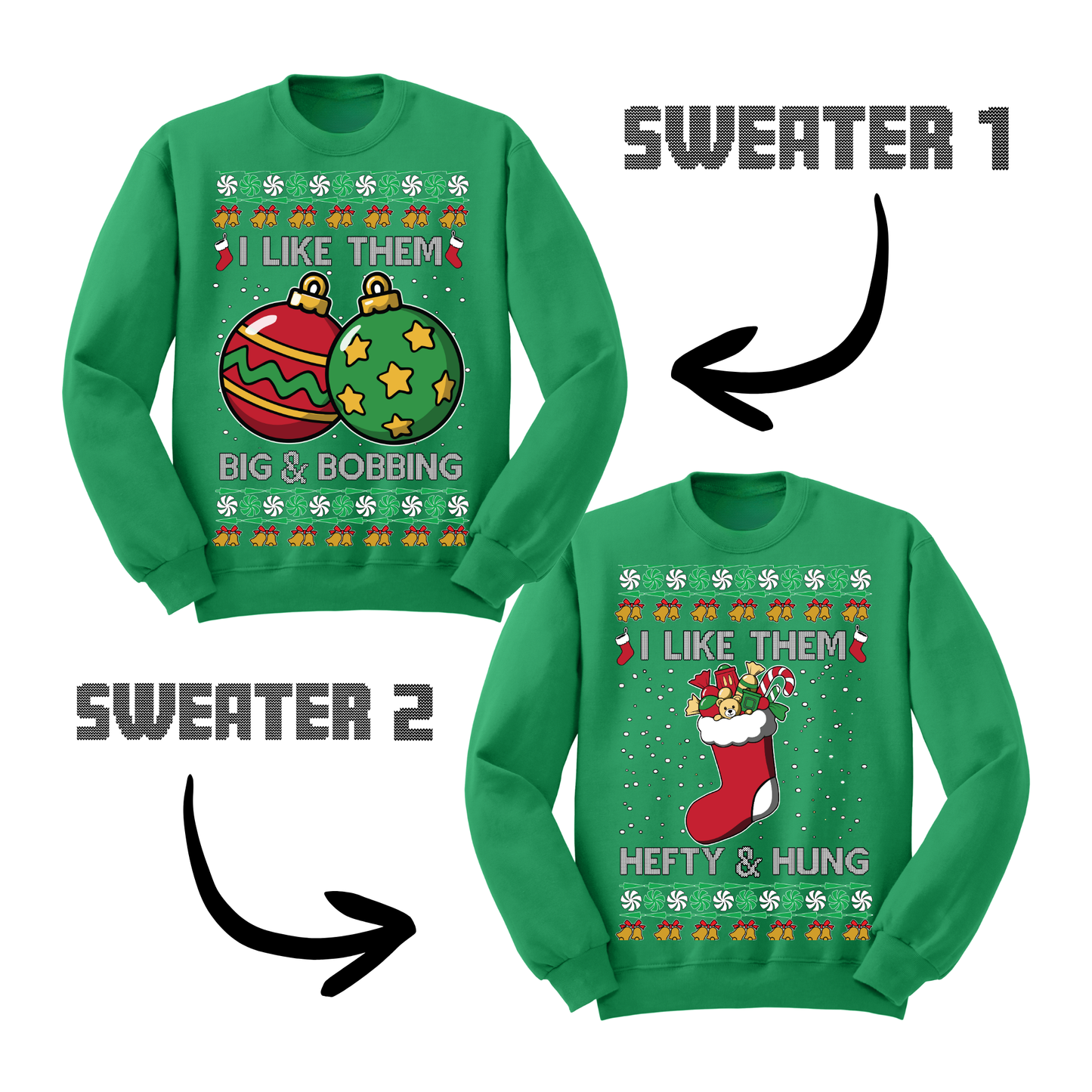 Couples Ugly Christmas Sweater Big Bobbing Hefty Hung