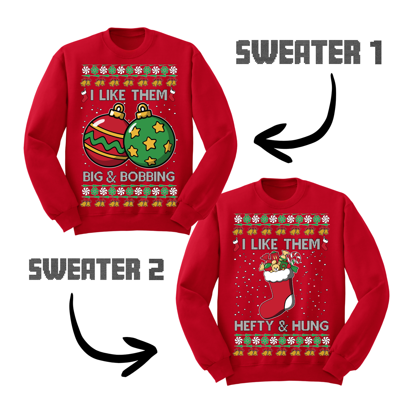 Couples Ugly Christmas Sweater Big Bobbing Hefty Hung
