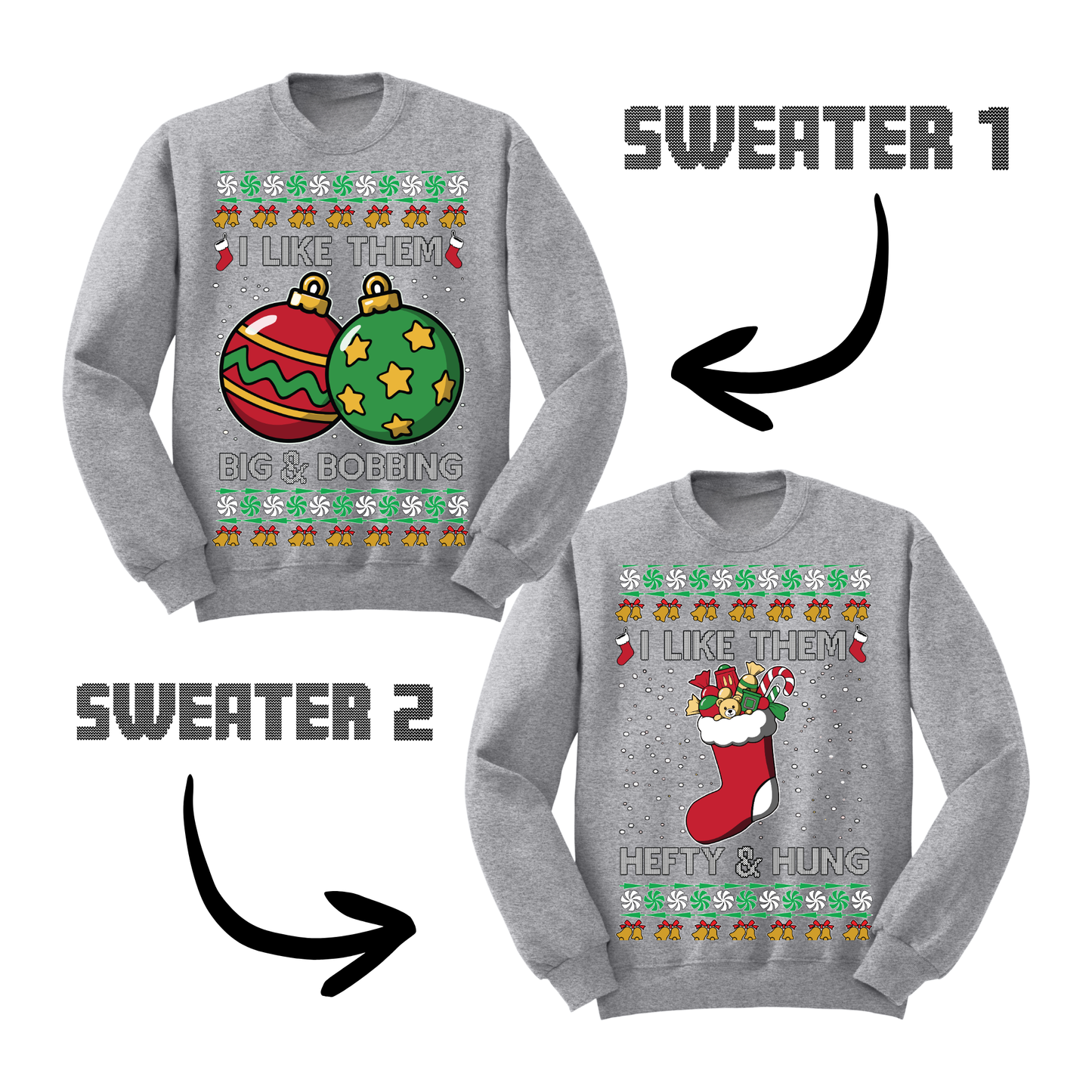 Couples Ugly Christmas Sweater Big Bobbing Hefty Hung