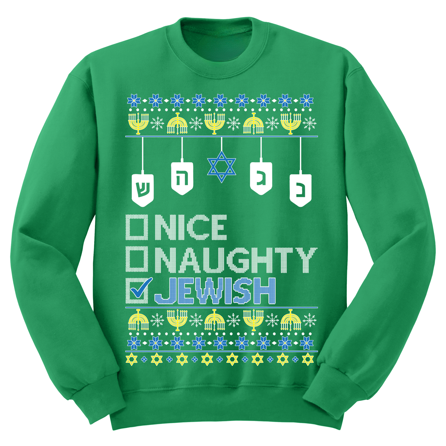 Ugly Hannukah Sweater Naughty Nice Jewish