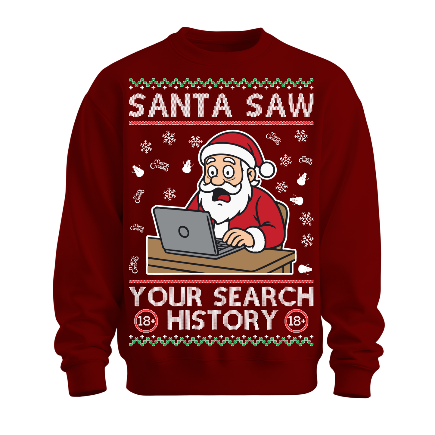 Ugly Christmas Sweater Santa Saw Search History