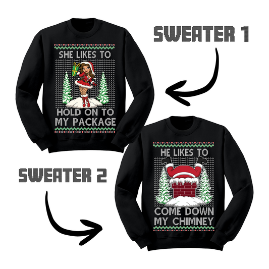 Couples Ugly Christmas Sweater Couple Down Chimney Hold Package Sweatshirts
