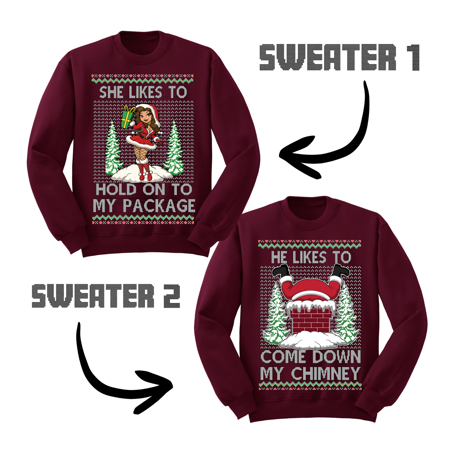 Couples Ugly Christmas Sweater Couple Down Chimney Hold Package Sweatshirts