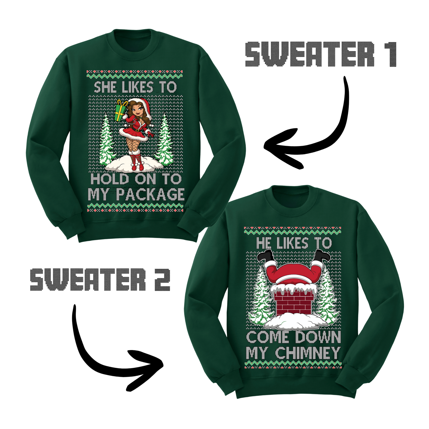 Couples Ugly Christmas Sweater Couple Down Chimney Hold Package Sweatshirts