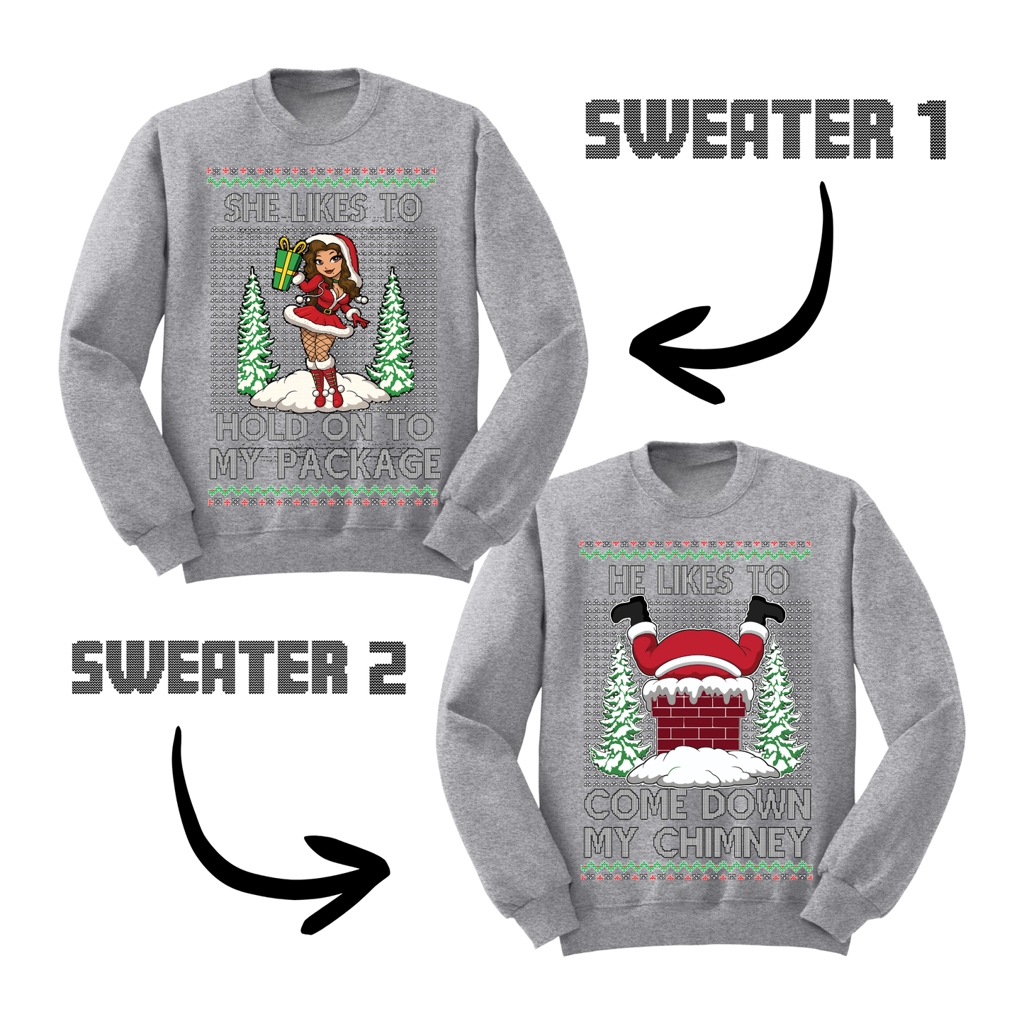 Couples Ugly Christmas Sweater Couple Down Chimney Hold Package Sweatshirts