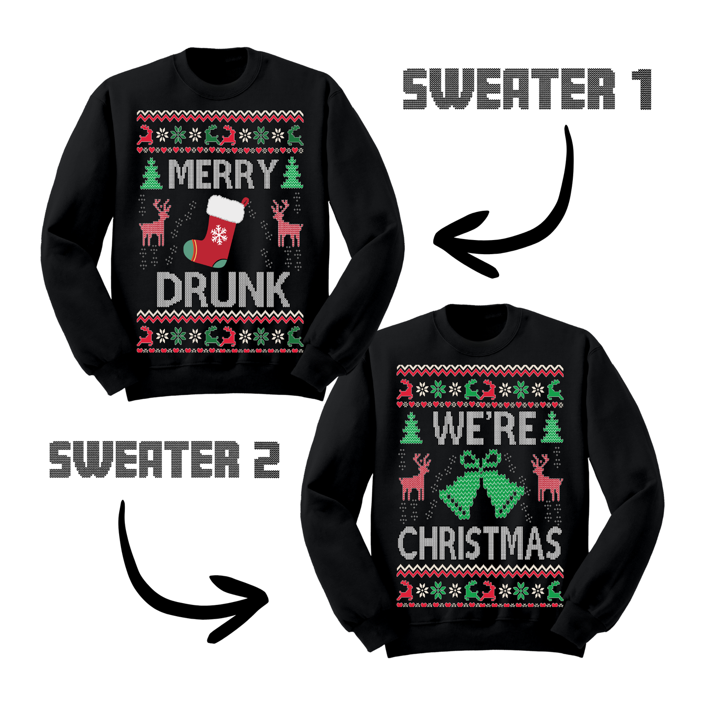 Couples Ugly Christmas Sweater Merry Drunk We're Xmas