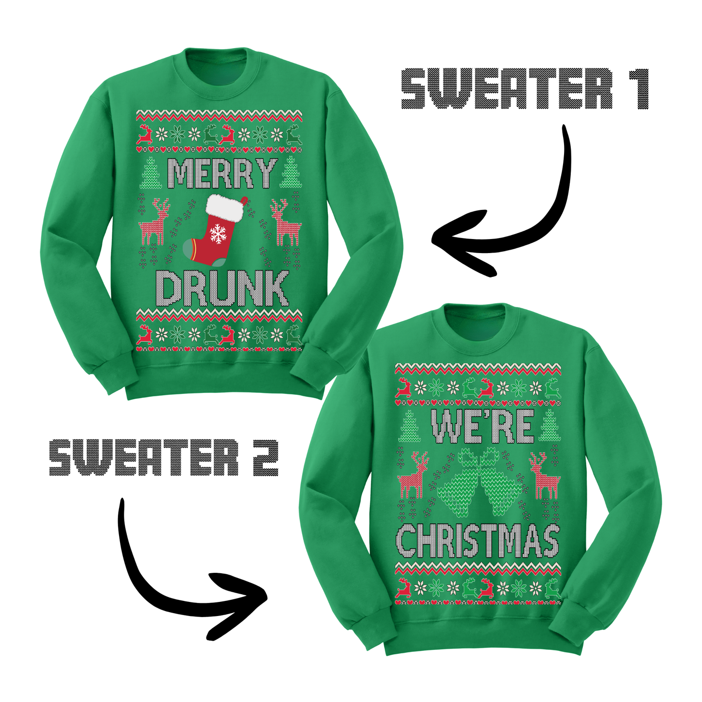 Couples Ugly Christmas Sweater Merry Drunk We're Xmas