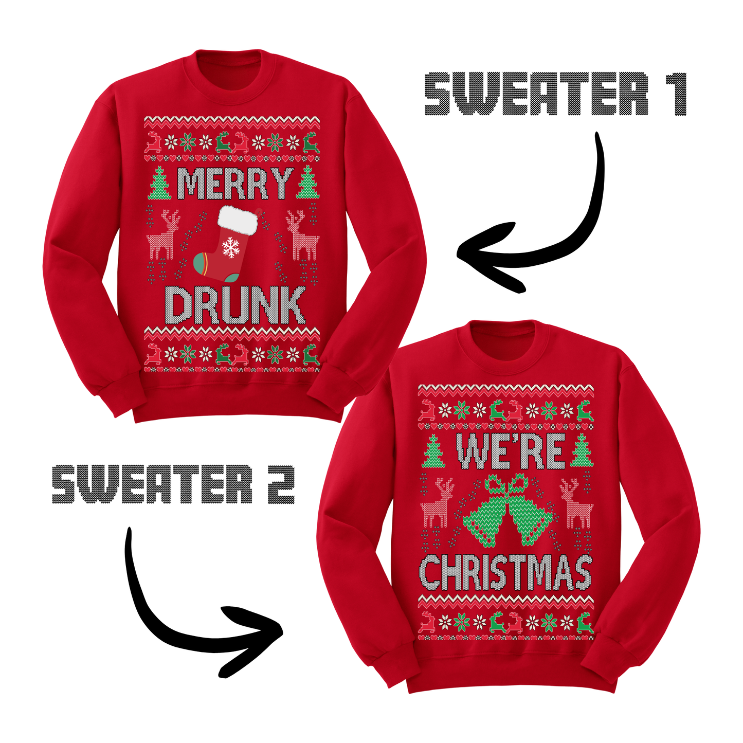 Couples Ugly Christmas Sweater Merry Drunk We're Xmas