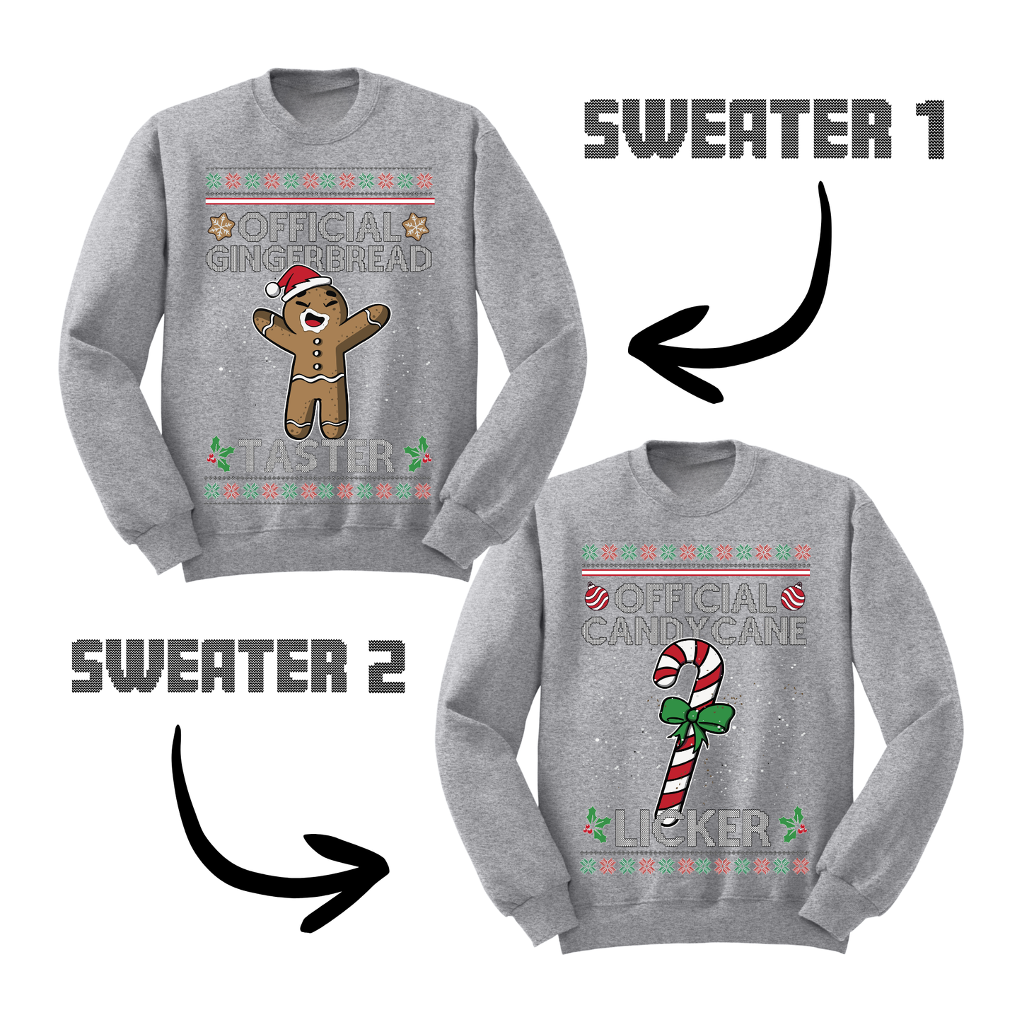 Couples Ugly Christmas Sweater Gingerbread Taster Candy Cane Licker