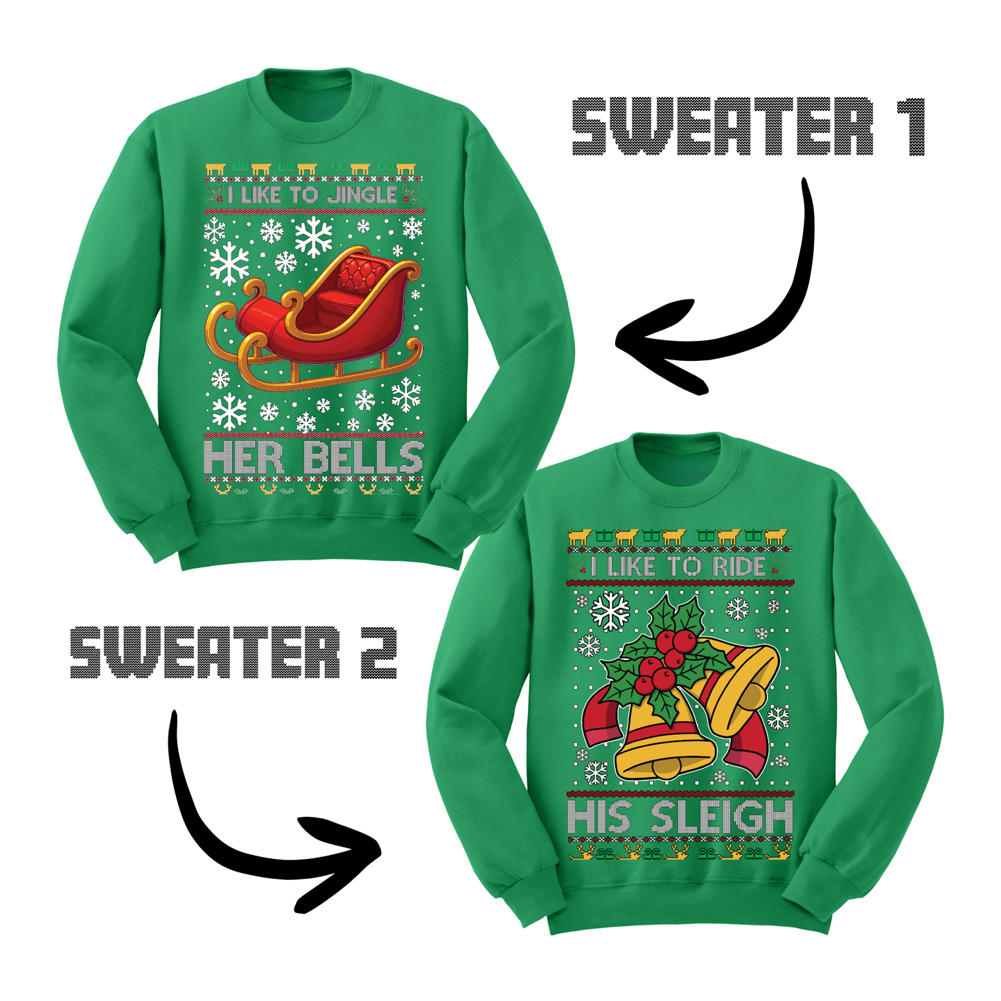 Couples Ugly Christmas Sweater Jingle Her Bells Ride His Sleigh