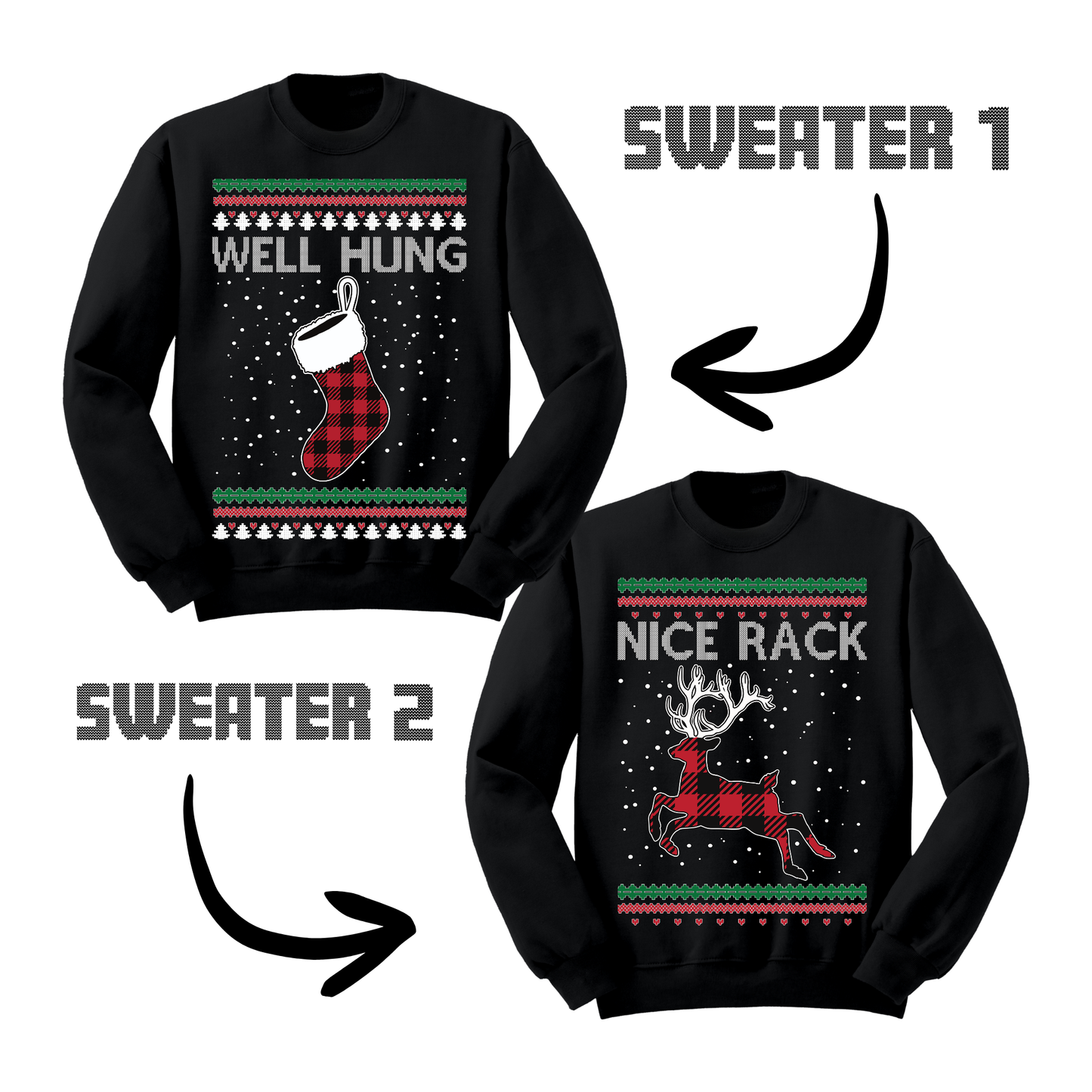 Couples Ugly Christmas Sweater Well Hung Nice Rack