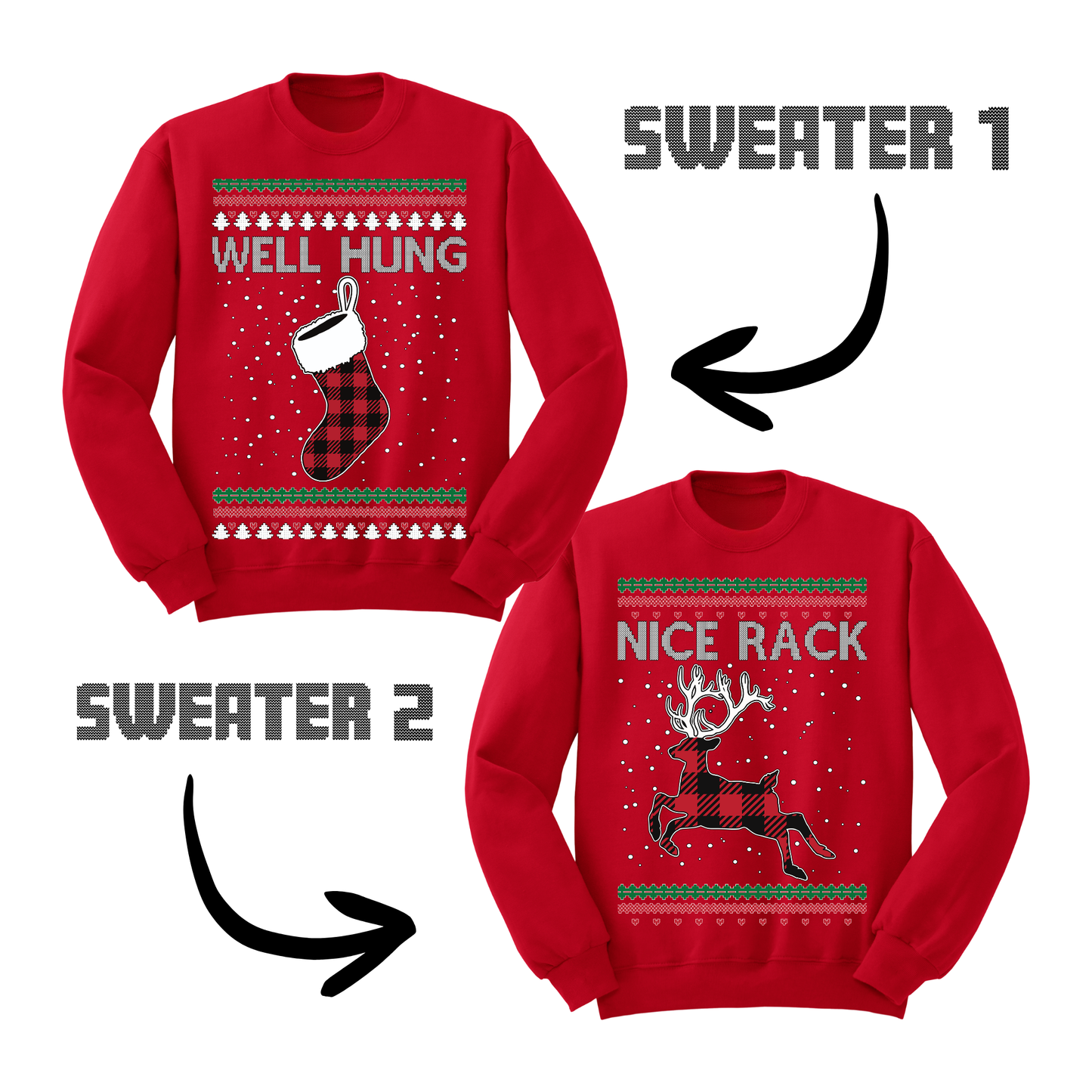 Couples Ugly Christmas Sweater Well Hung Nice Rack