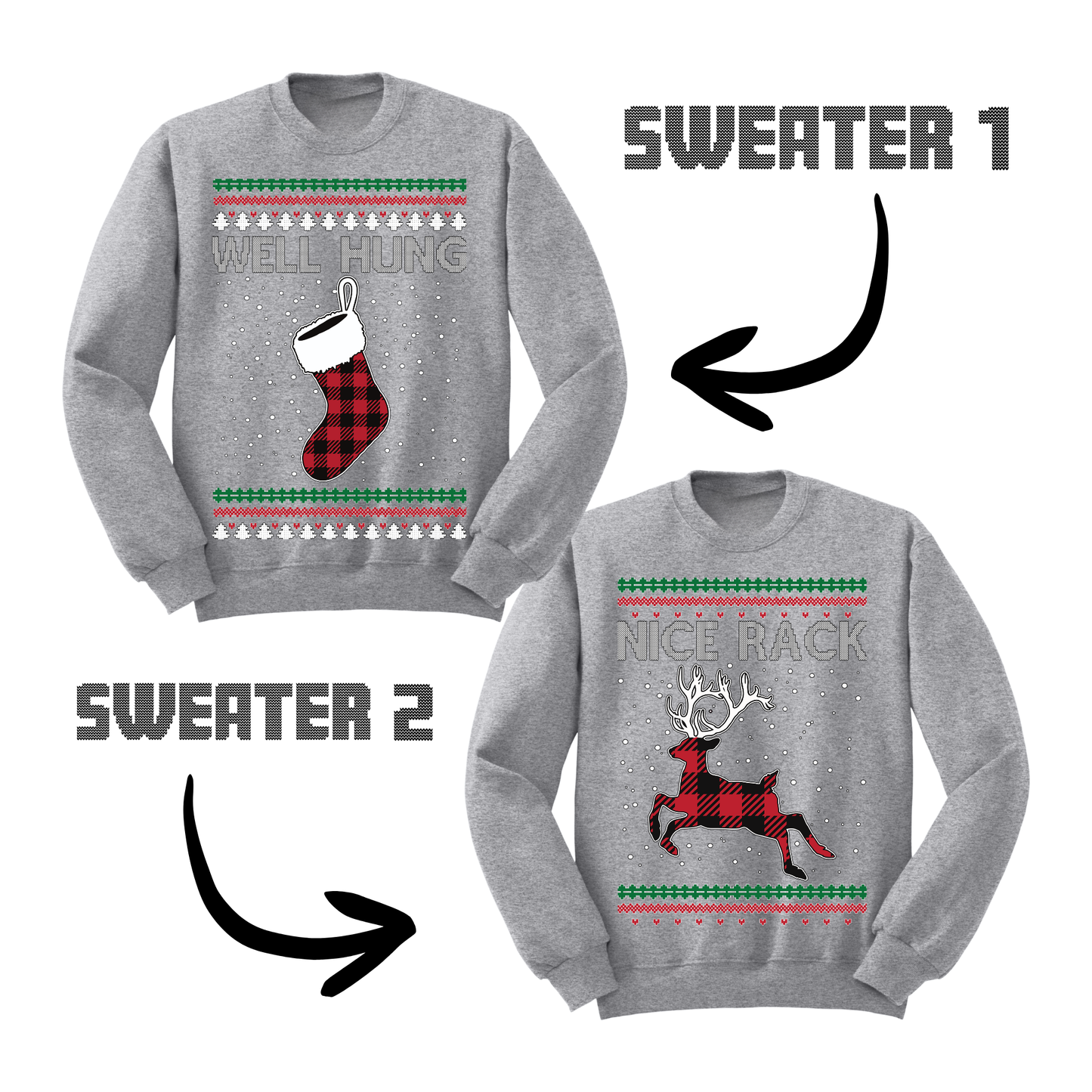 Couples Ugly Christmas Sweater Well Hung Nice Rack