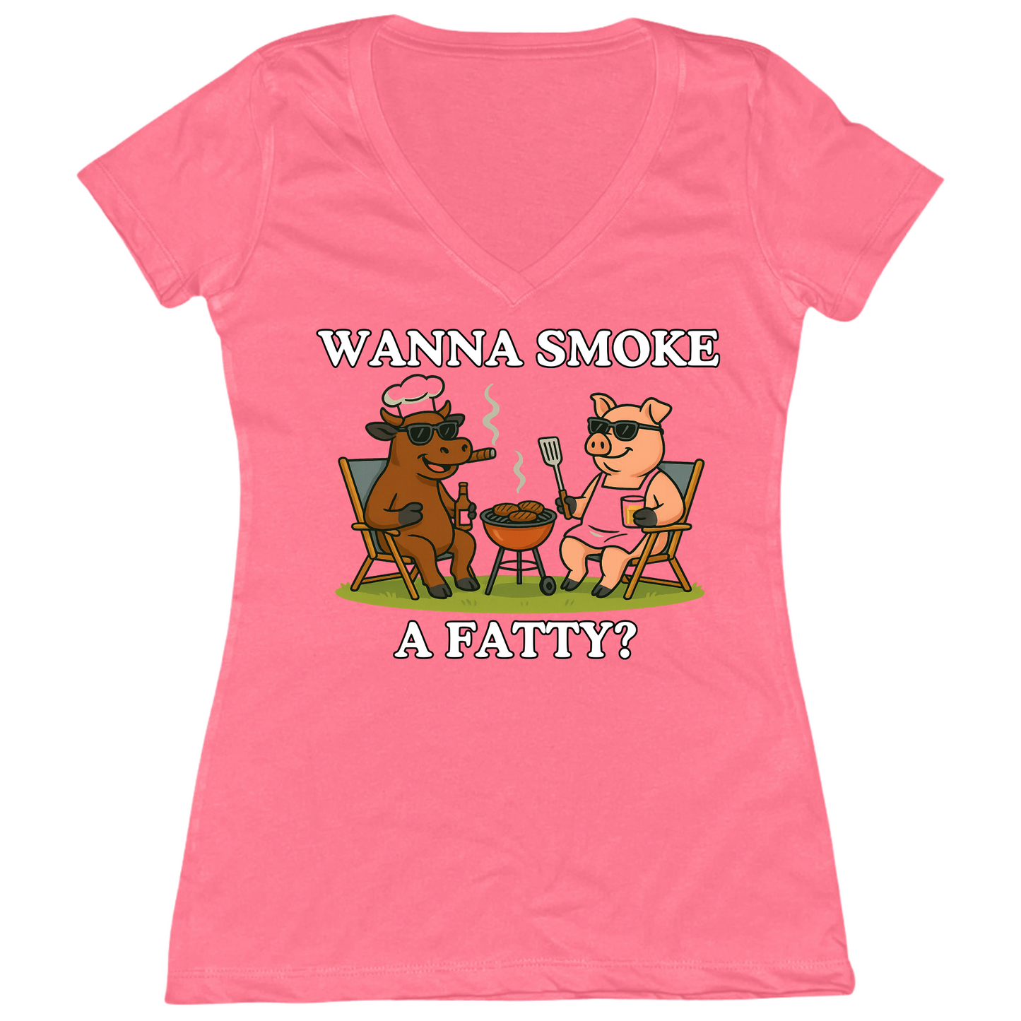 Wanna Smoke A Fatty Womens V-Neck Tee
