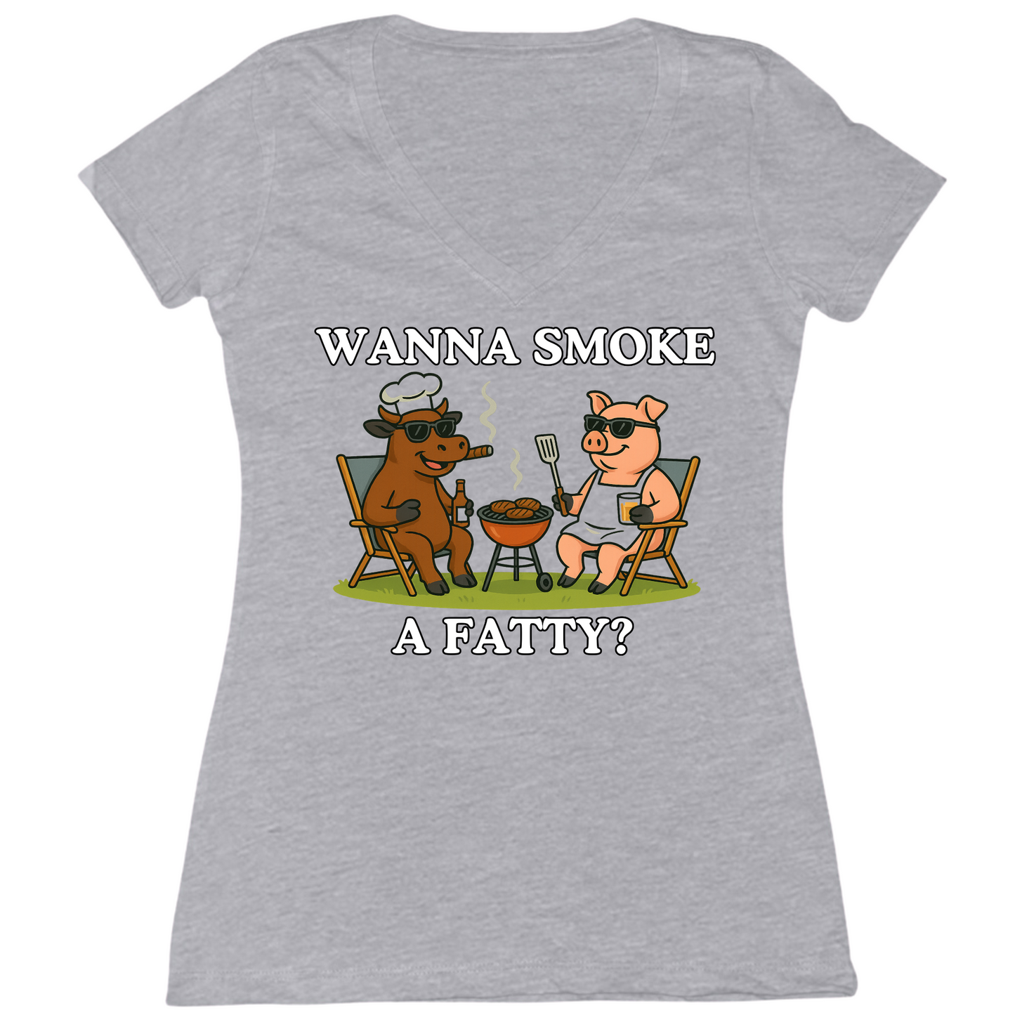 Wanna Smoke A Fatty Womens V-Neck Tee