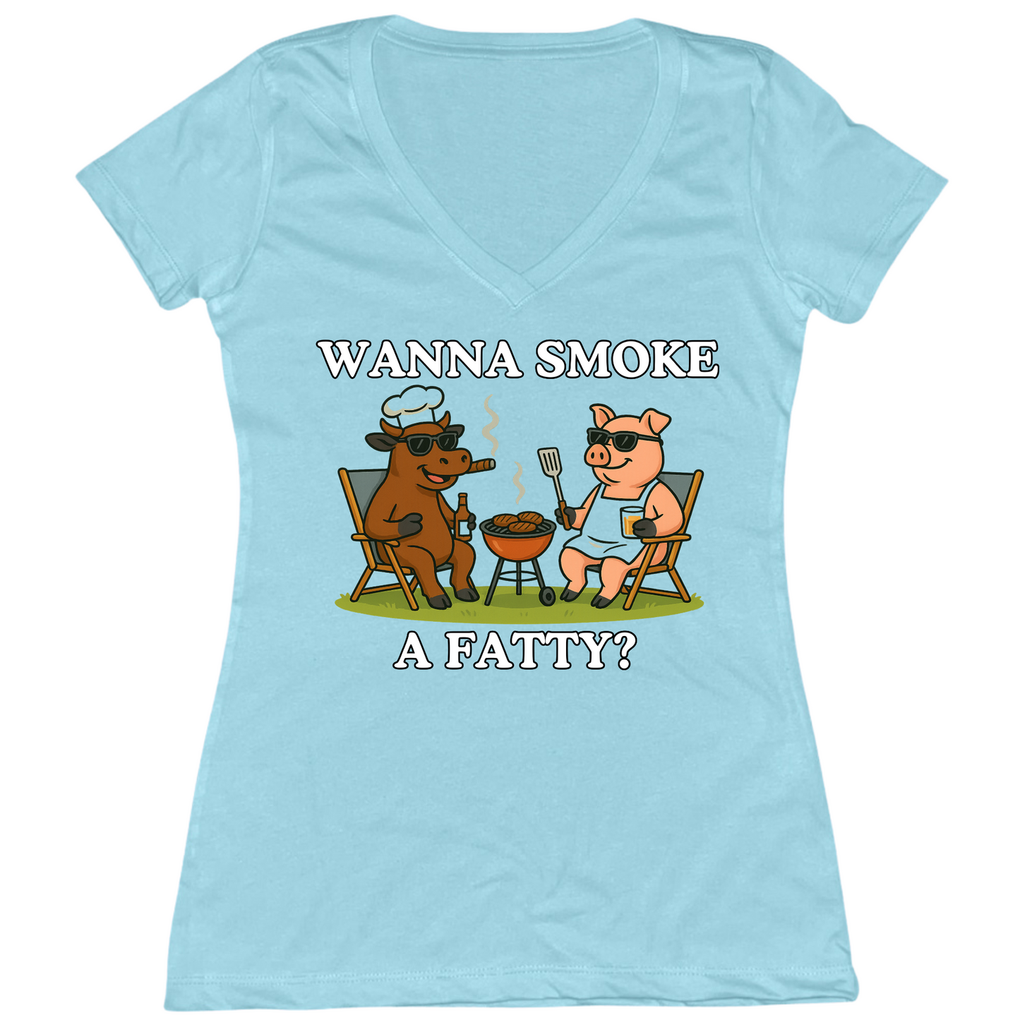 Wanna Smoke A Fatty Womens V-Neck Tee