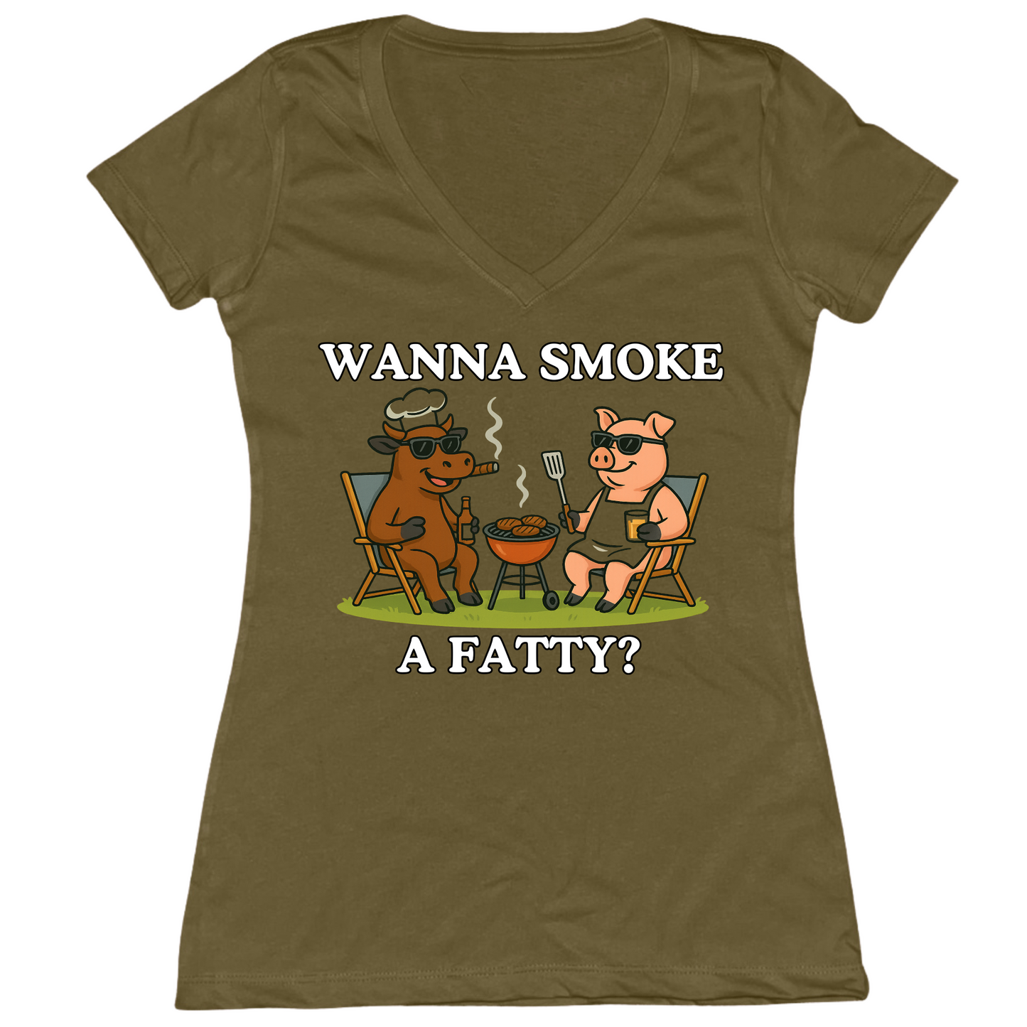 Wanna Smoke A Fatty Womens V-Neck Tee