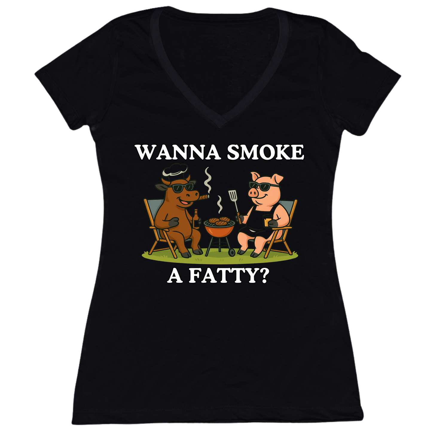 Wanna Smoke A Fatty Womens V-Neck Tee