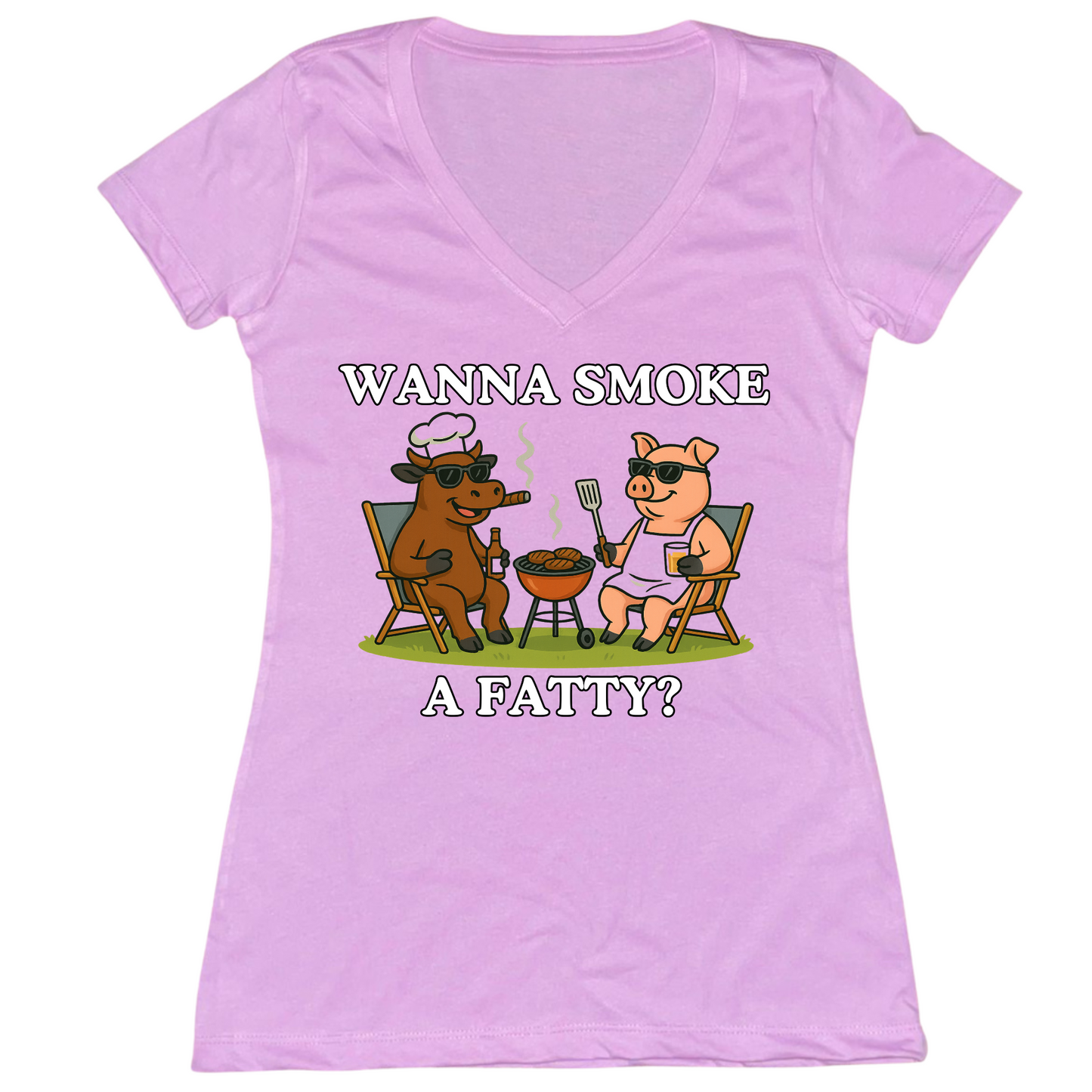 Wanna Smoke A Fatty Womens V-Neck Tee