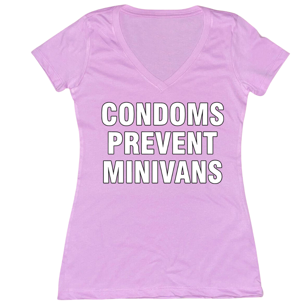 Condoms Prevent Minivans Ladies V-Neck Tee
