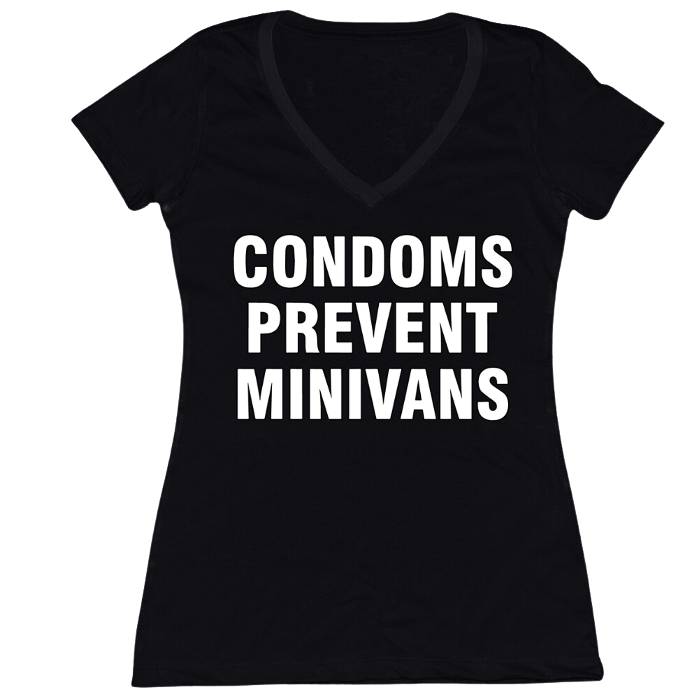 Condoms Prevent Minivans Ladies V-Neck Tee